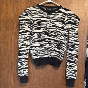 Express Black & White Zebra-Pattern Crewneck Sweater